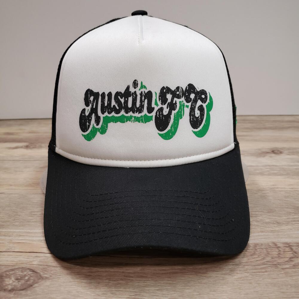 Austin FC Hat Cap Snap Back Womens Black White MLS Soccer Trucker Mesh New Era